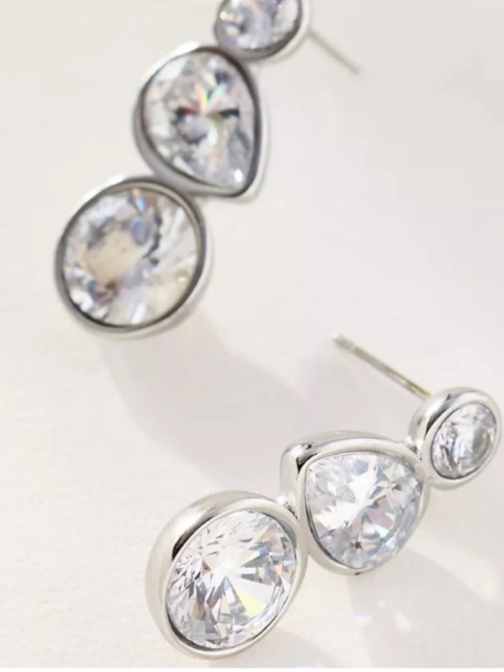 New! Silver Mixed Crystal Bevel Drop Earrings (3024) NWOT